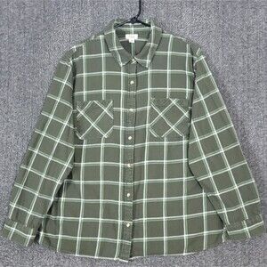 A New Approach Shirt Womens 1X Green Plaid Flannel Long Sleeve Button Up Pockets